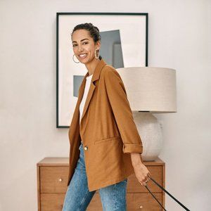 Amour Vert Sage Silk Blazer in Golden Sand Size S